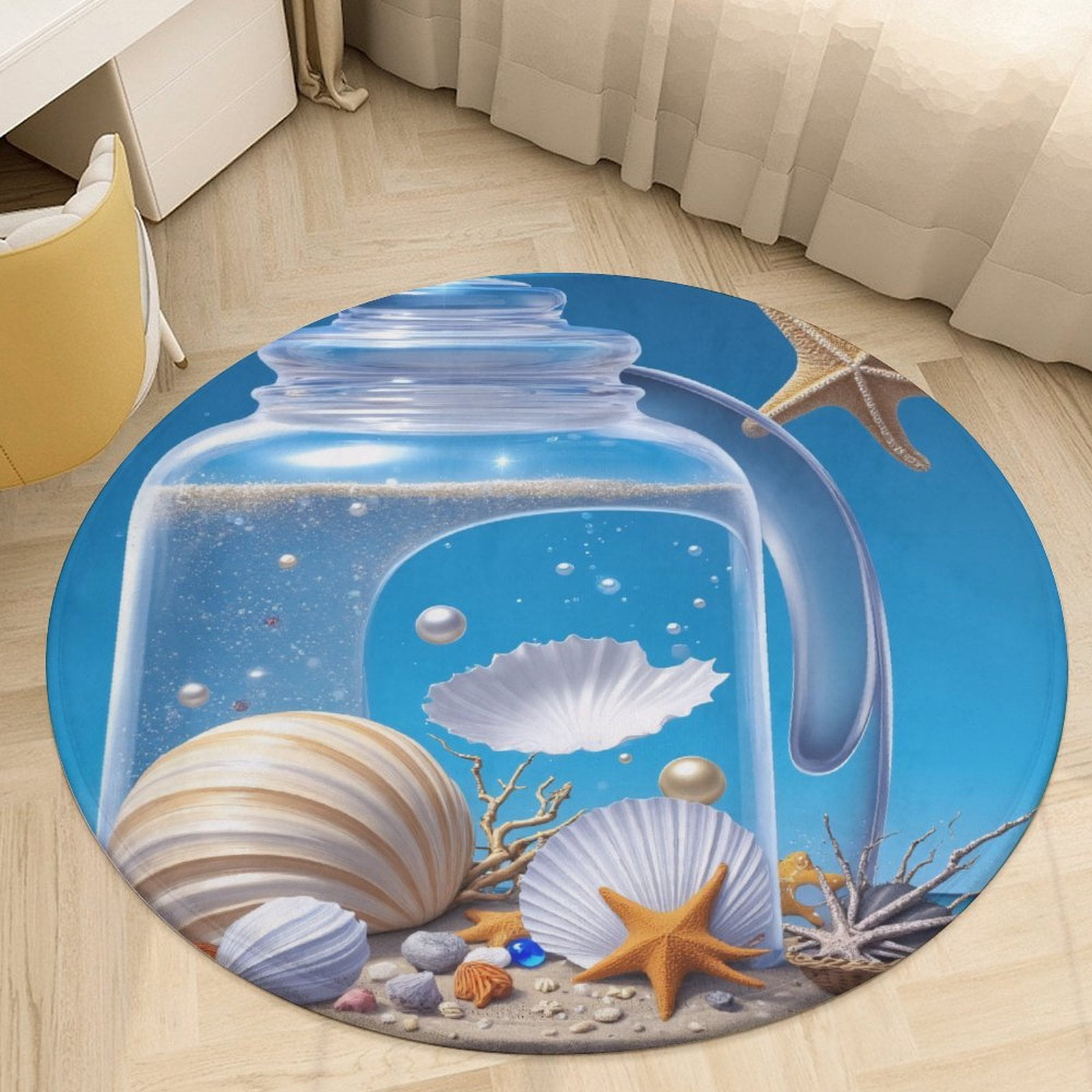 Beach Scene in A Bottle Round Area Rugs for Bedroom Living Room, 4FT ...