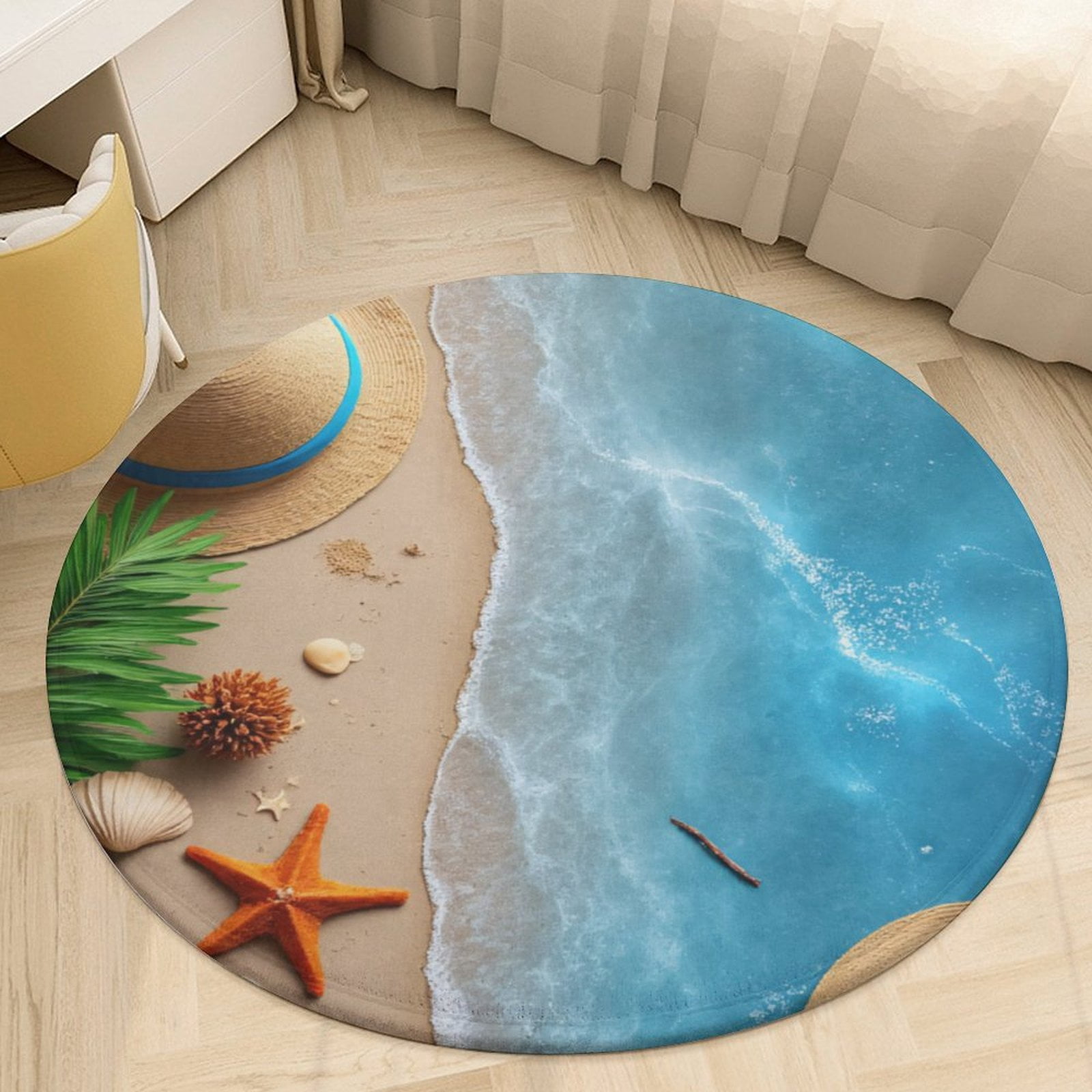 Beach Scene with Hats And Shells Round Area Rugs for Bedroom Living ...