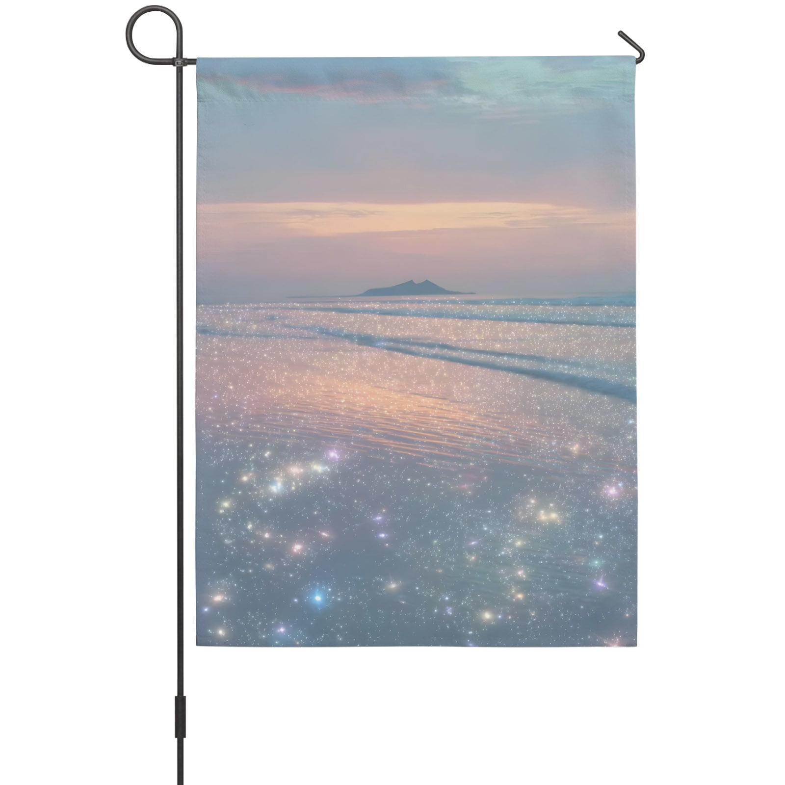 Beach Scenery House Flags For Outdoor, Dreamy Glitter Sand Sunset Beach — free download