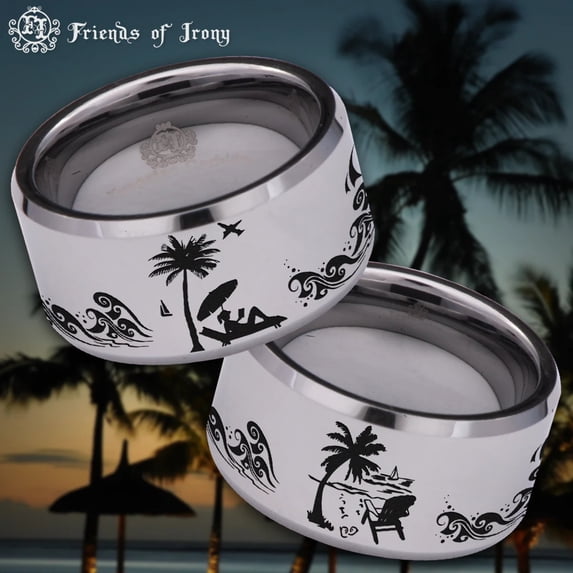 Beach Scenery Tungsten Carbide Ring