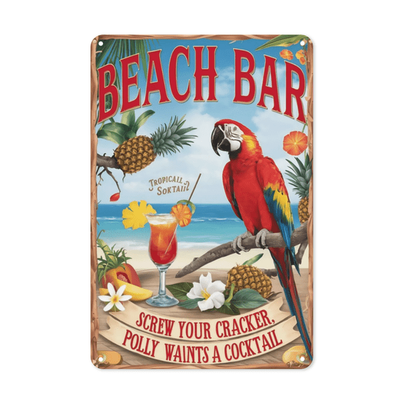 Beach Screw The Seagulls Polly Wants A Cocktail Metal Tin Sign Coastal Bar Decor Perfect For Hanging In Tiki Hut Rustic Vintage Finish Weatherproof Coating Summer Gift 8x12 inch metal sign antique