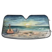 Beach Sea Chair Guitar Car Windshield Sun Shade Foldable Car Front Window Visor Heat and UV Protection 53x23.5
