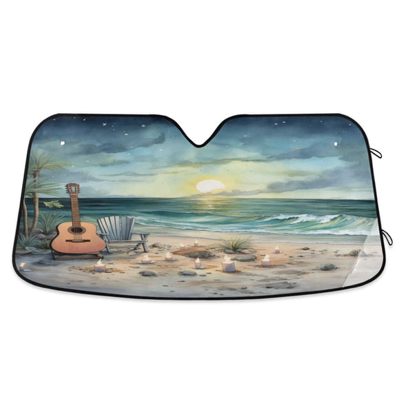 Beach Sea Chair Guitar Car Windshield Sun Shade Foldable Car Front Window Visor Heat and UV Protection 55x27.6