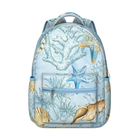Beach and Sea Creatures Student Backpack Durable Waterproof Composite Oxford Cloth with Tropical Seahorse and Fish Print, Adjustable Straps, Large Capacity for Outdoor and Daily Commuting