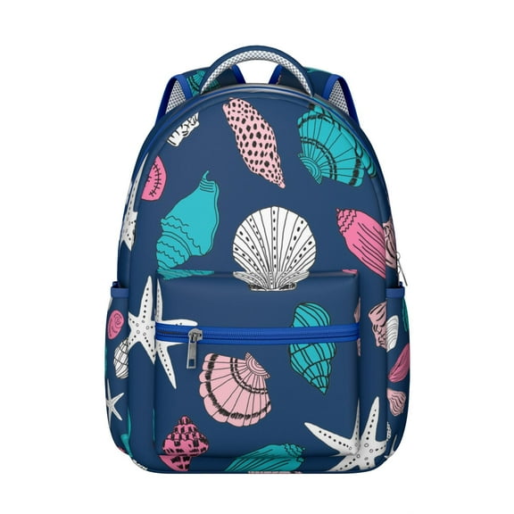 Beach and Sea Life Student Backpack Waterproof Scratch-Resistant School Bag with Cute Spiral Seashell and Starfish Print, Breathable Padding, Adjustable Straps for Outdoor Use