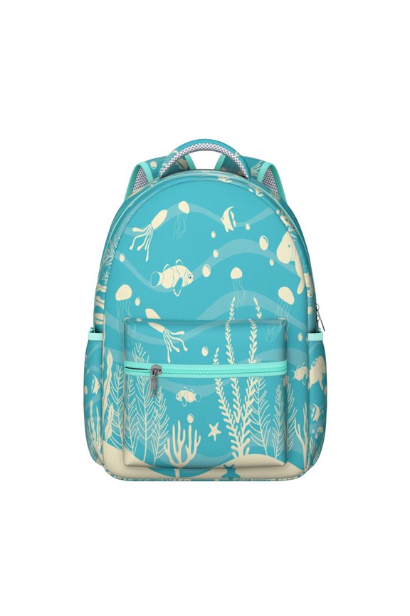 Beach and Sea Life Student Backpack Waterproof Scratch-Resistant School Bag with Cute Spiral Seashell and Starfish Print, Breathable Padding, Adjustable Straps for Outdoor Use