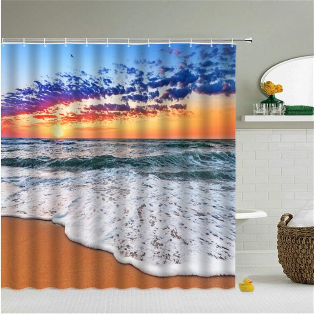 Beach Sea Palm Trees Shower Curtains 3d Nature Scenery Waterproof