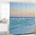 thumbnail image 1 of Beach Sea Shower Curtain for Bathroom Decor 72Wx72H Ocean Waves Blue Pink Tropical Coastal Seaside Scene Island Hawaiian Art Printed Fabric Polyester Waterproof 12 Pack Plastic Hooks, 1 of 6