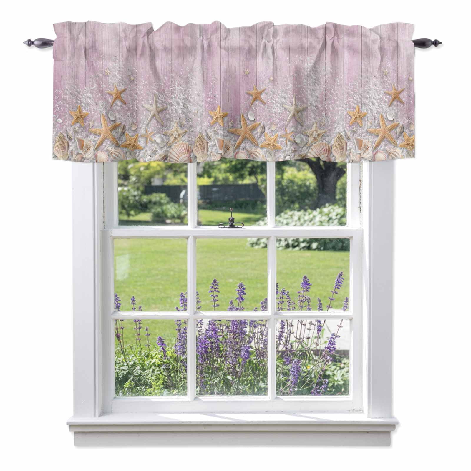 Beach Sea Star Sea Nut Shell Valances for Windows,Kitchen Valance Rod ...