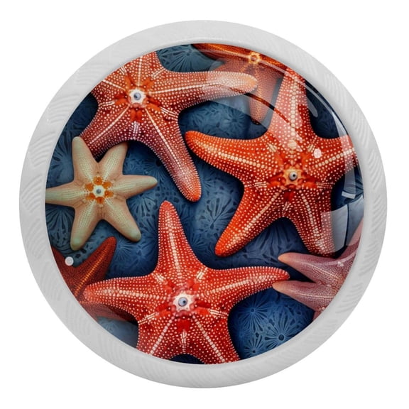 Beach Sea Starfish Crystal Glass Drawer Knob Pull Ergonomic 30mm Circle Glowing Furniture Cabinet Handle for Kitchen Dresser Cupboard Wardrobe