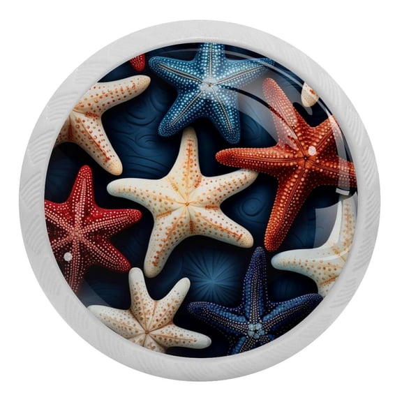 Beach Sea Starfish Crystal Glass Drawer Knob Pull Ergonomic 30mm Circle Glowing Furniture Cabinet Handle for Kitchen Dresser Cupboard Wardrobe