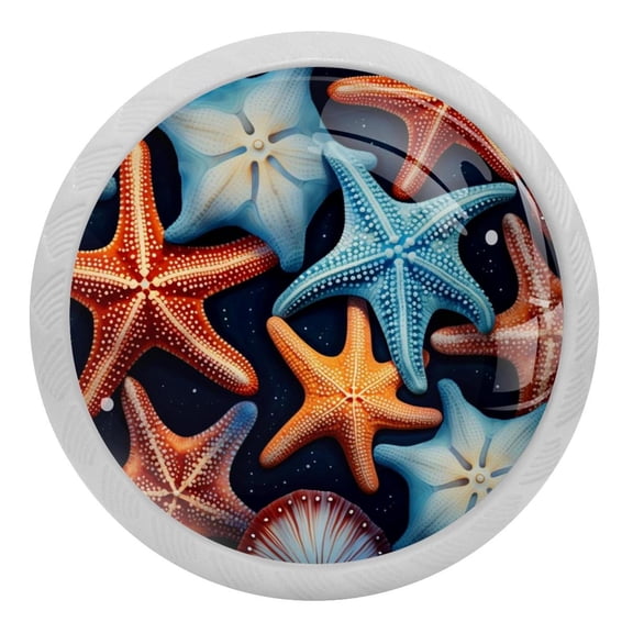 Beach Sea Starfish Crystal Glass Drawer Knob Pull Ergonomic 30mm Circle Glowing Furniture Cabinet Handle for Kitchen Dresser Cupboard Wardrobe