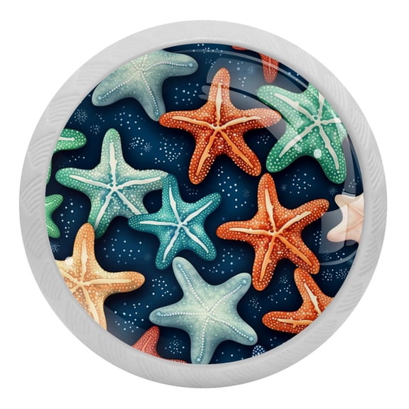 Beach Sea Starfish Crystal Glass Drawer Knob Pull Ergonomic 30mm Circle Glowing Furniture Cabinet Handle for Kitchen Dresser Cupboard Wardrobe