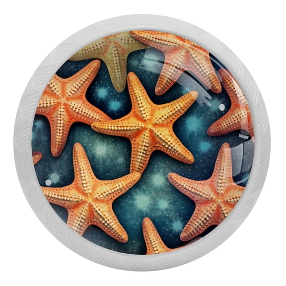 Beach Sea Starfish Glow in The Dark Crystal Glass Cabinet Knobs 4 Pcs Drawer Handles for Kitchen Cabinets Dresser Cupboard Wardrobe
