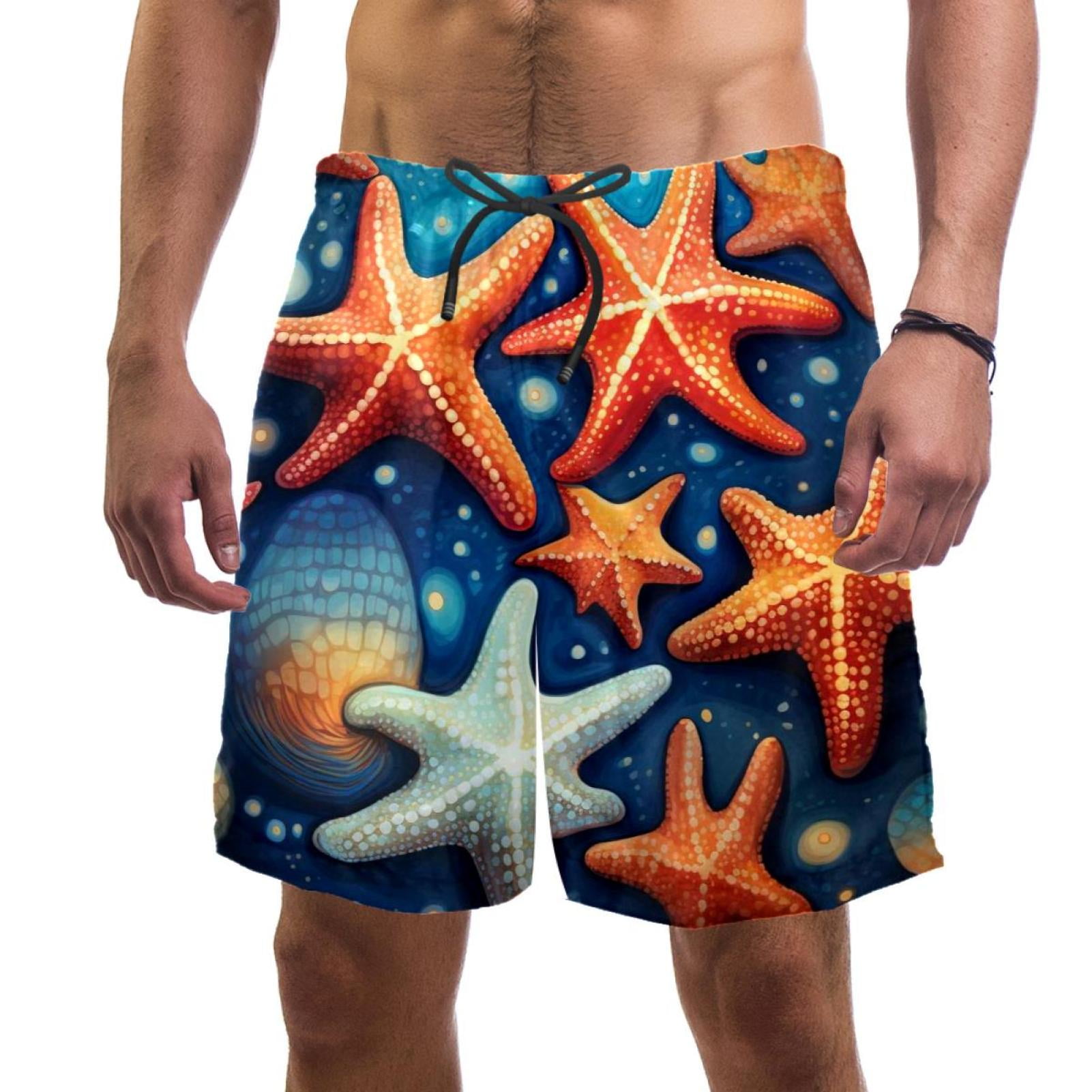 Beach Sea Starfish Men's Swim Trunks, Quick Dry Swimwear Bathing Suit