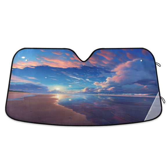 Beach Sea Sun Car Windshield Sun Shade Foldable Car Front Window Visor Heat and UV Protection 53x23.5