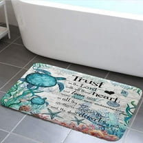 Beach Sea Turtle Bath Rugs for Bathroom, Nautical Sea Marine Animal Tortoise on Rustic Wooden Bathroom Rug Bath Mat Set Floor Mats, Trust in the Lord Bible Verse Scripture Quote Doormat, 17X29in