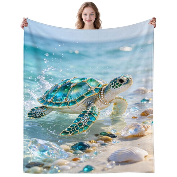 Beach Sea Turtle Blanket Gifts for Women Men Adults Turtles Lovers Cozy Plush Sparkling Turtles Throw Blankets for Travelling Bedding Decor Birthday Gifts 50×40 Inch