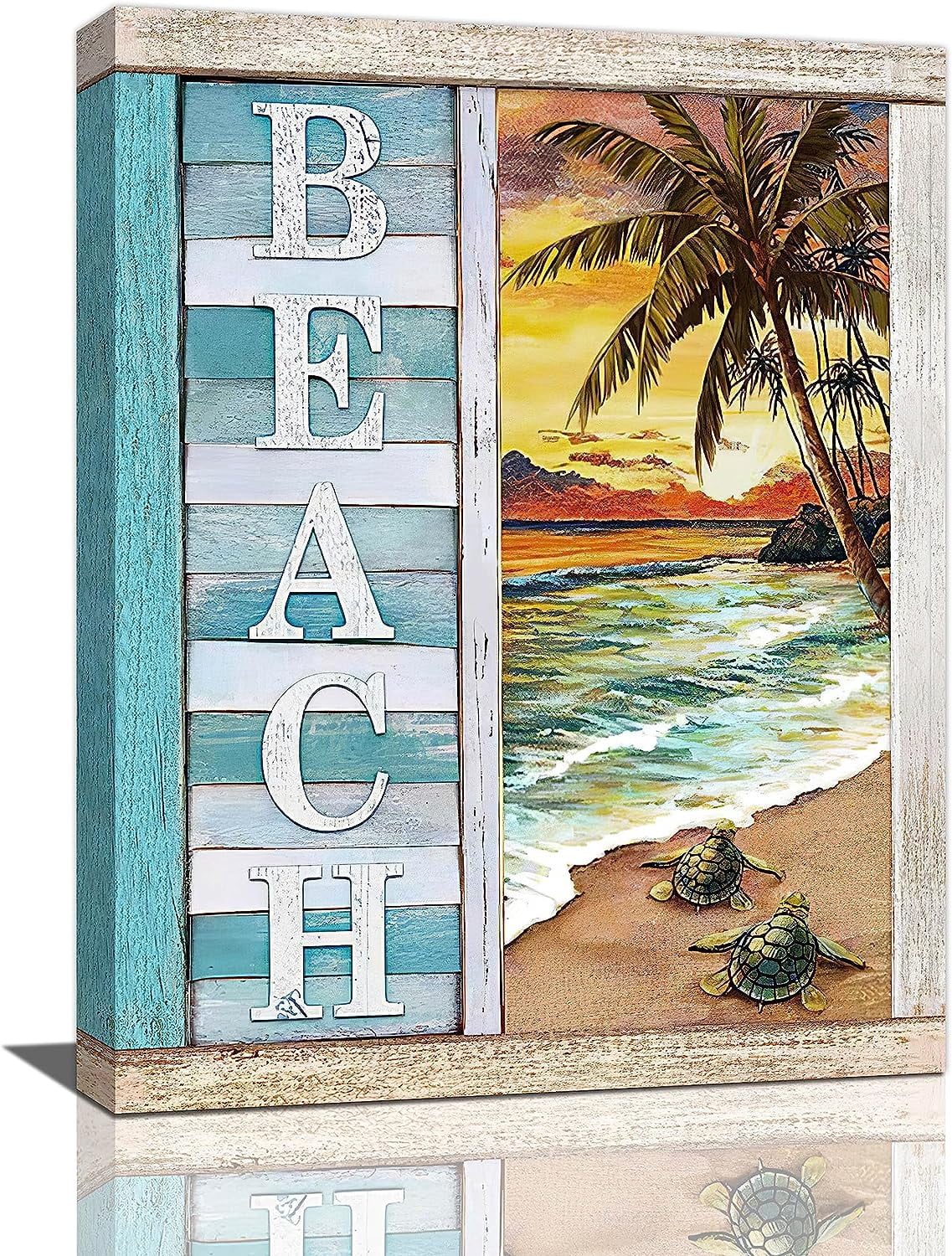 Beach Sea Turtle Palm Tree Bathroom Decor Wall Art Summer Beach Ocean ...