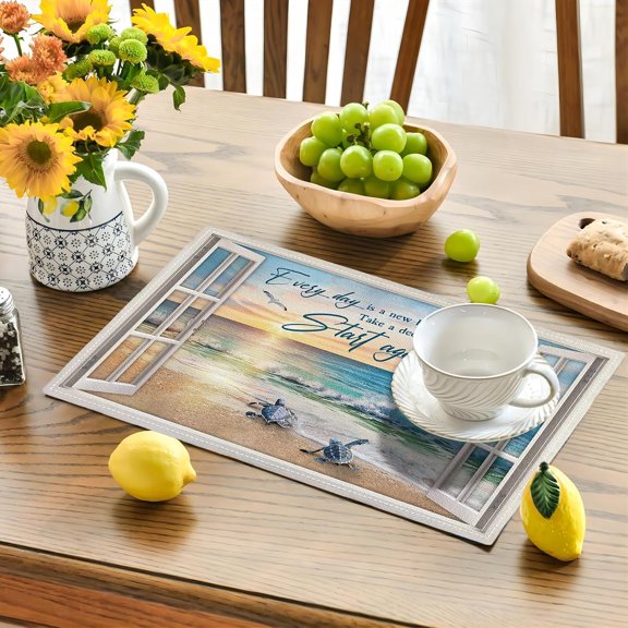 Beach Sea Turtle Placemats Set of 4 Coastal Ocean Table Mats Washable Place Mats for Home Party Indoor Kitchen Dining Table Decoration 12x18 Inch