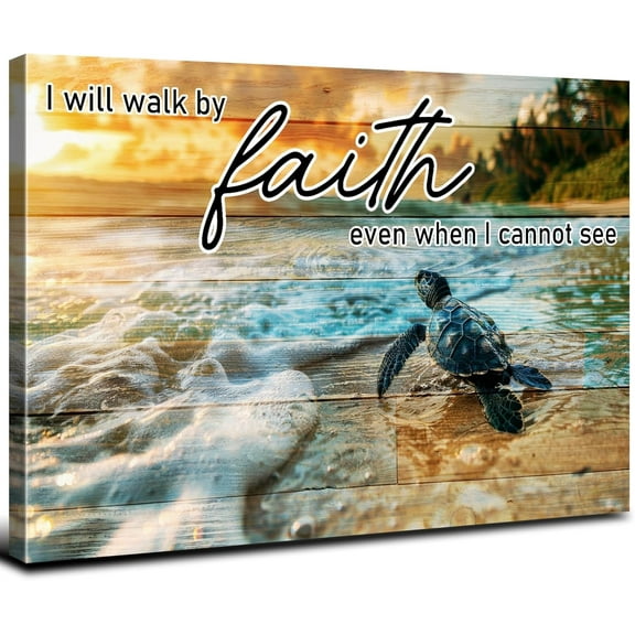 Beach Sea Turtle Wall Art Rustic Christian Wall Decor for Living Room Bible Verse Canvas Picture Inspirational Scripture Ocean Poster Faith Quote Painting Artwork Office Bedroom Home Decoration 12x16"