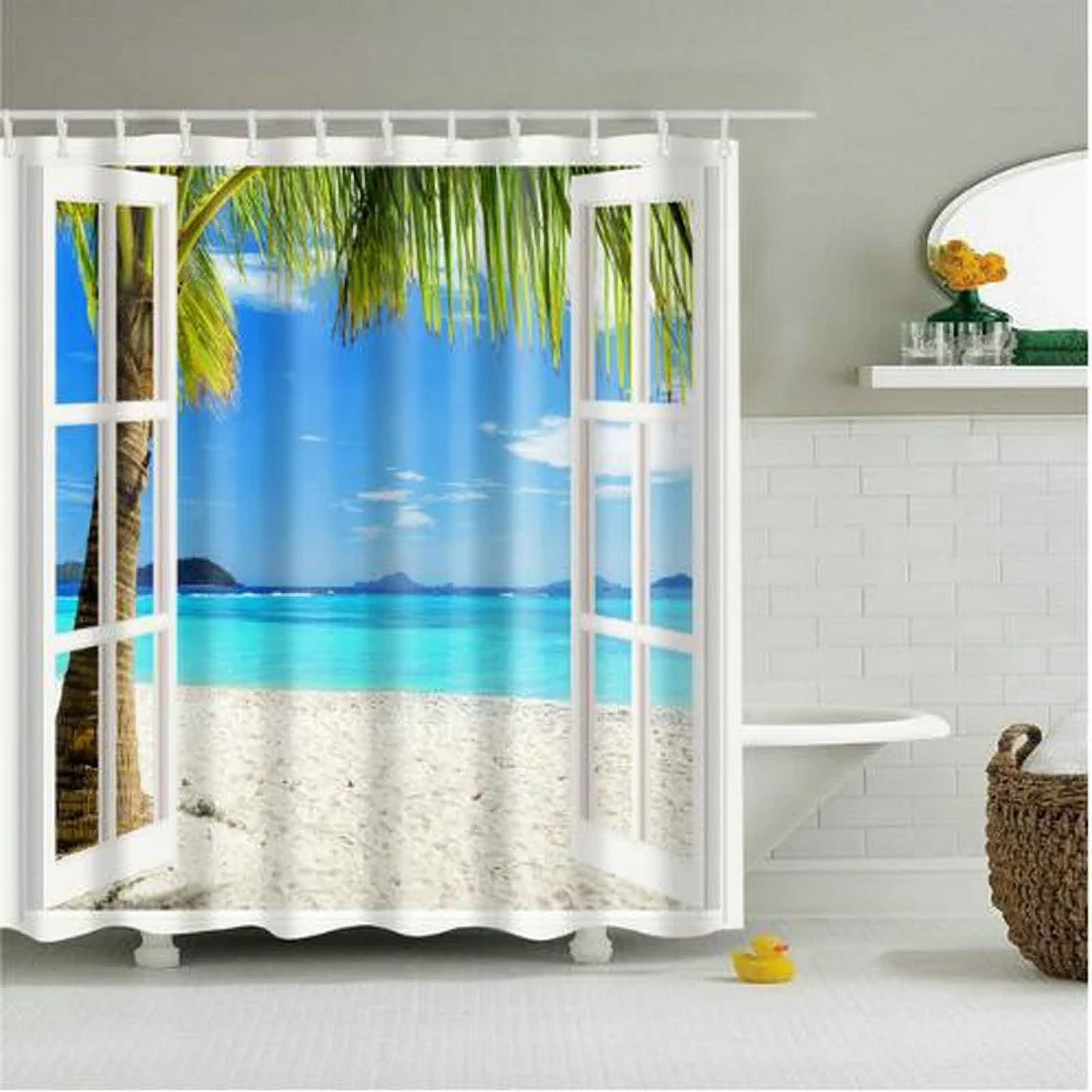 Beach Sea Wave Coconut Tree Shower Curtains Set Nature Forest Landscape