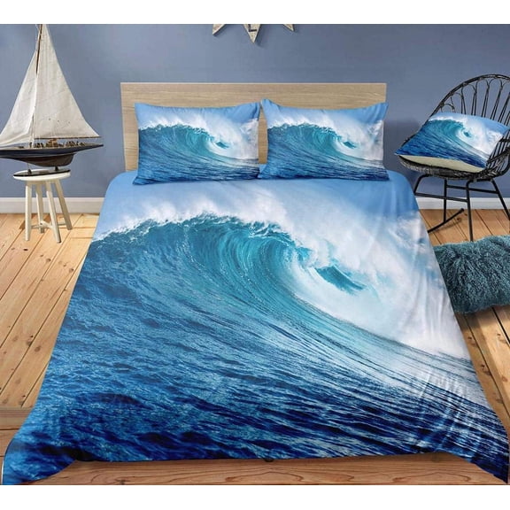 Beach Sea Wave Ocean Duvet Cover Sunset Hawaiian Palm Tree Wave Comforter Cover Tropical Island and Sea Beach Nature Theme r