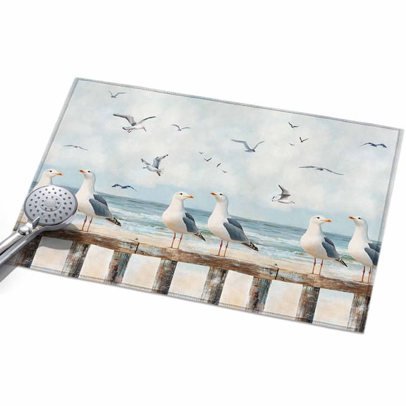 Beach Seagull Area Rugs 2x3ft Nautical Watercolor Ocean Bird Sky Cloud Floor Rug Non Slip Low Pile Ultra Soft Throw Carpet for Entryway Indoor Entrance Kitchen Bathroom