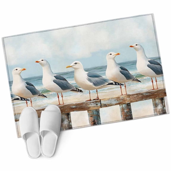 Beach Seagull Area&nbsp;Rug 2x3ft Retro Nautical Watercolor Ocean Bird Sky Cloud Non-Slip&nbsp;Washable Square&nbsp;Rugs Soft Felt Indoor Floor Mat for Bedroom Kitchen Living Room Bathroom