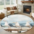 thumbnail image 1 of Beach Seagull Round Living Room Rugs 7 ft, Retro Nautical Watercolor Ocean Bird Sky Cloud Washable Area Rug with Non-Slip Sturdy Edge Binding Round Carpet for Kitchen Office Bedroom, 1 of 9