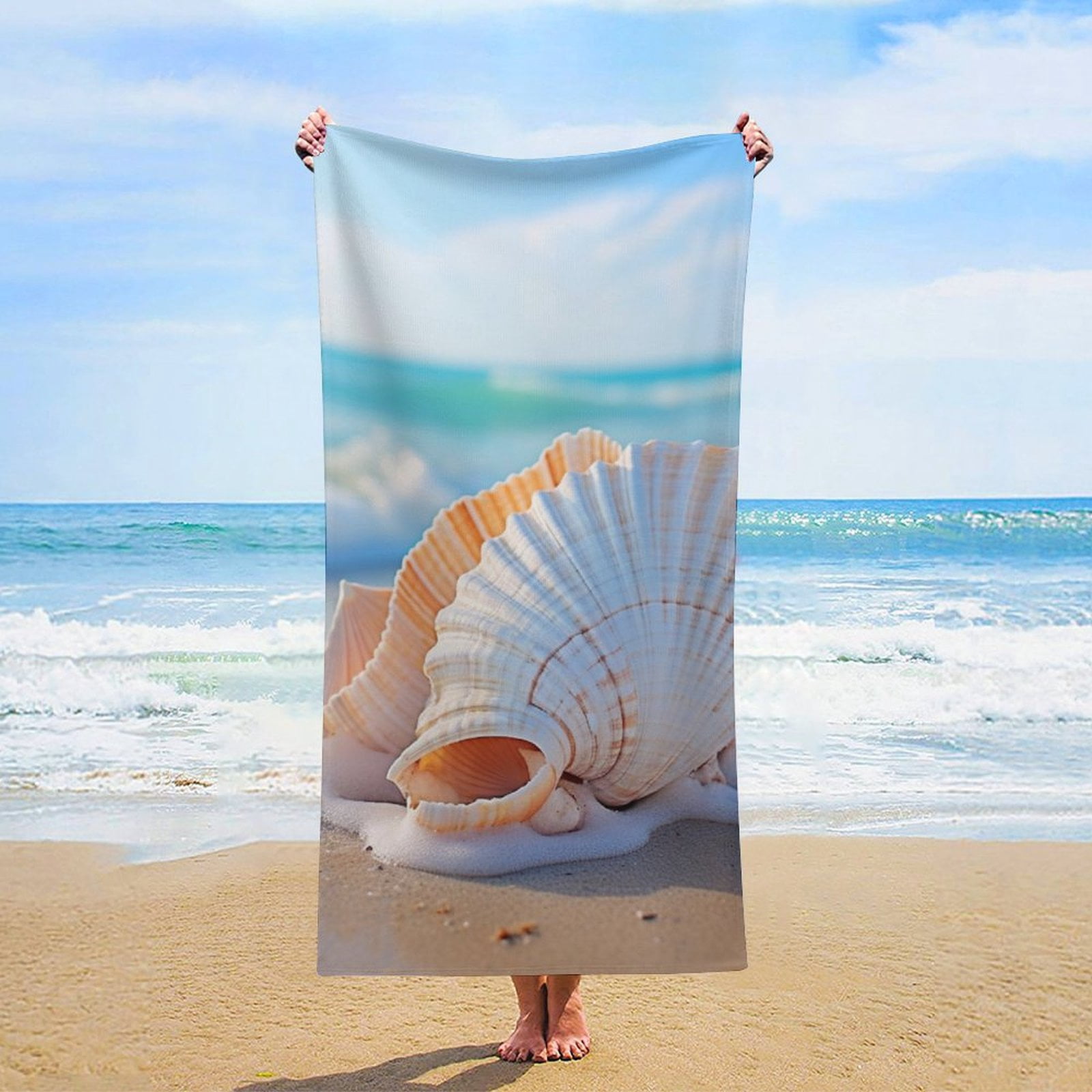 Beach Seashell Coastal Florida Beach Towels Thin Quick Fast Dry Super Absorbent Microfiber Sand Free Nautical Coastal Blanket Or Bath Towel for Travel Sports Bath Swimming Pool 30x60 inch