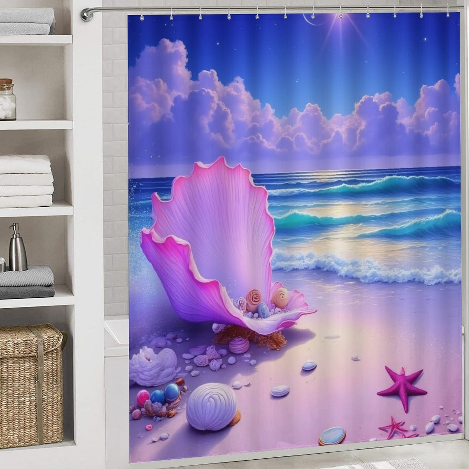 Beach Seashell Fantasy Shower Curtain Bathroom Curtains Waterproof Beach Seashell Fantasy Shower Curtain Bathroom Curtains Waterproof