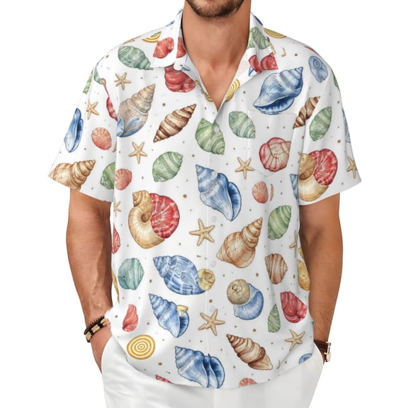 Beach Seashell Men's Shirts Short-Sleeved with All-Over Prints Button-Up Shirts