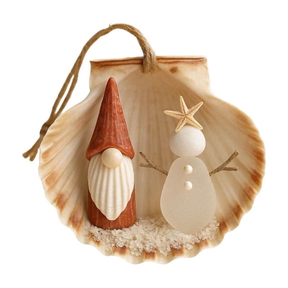 Beach Seashell Ornaments - Coastal Starfish Seashell Christmas Tree Decorations with Sea Glass, Nautical Hanging Ornaments for Ocean Lover Gifts, Crafts & Coastal Holiday Decor