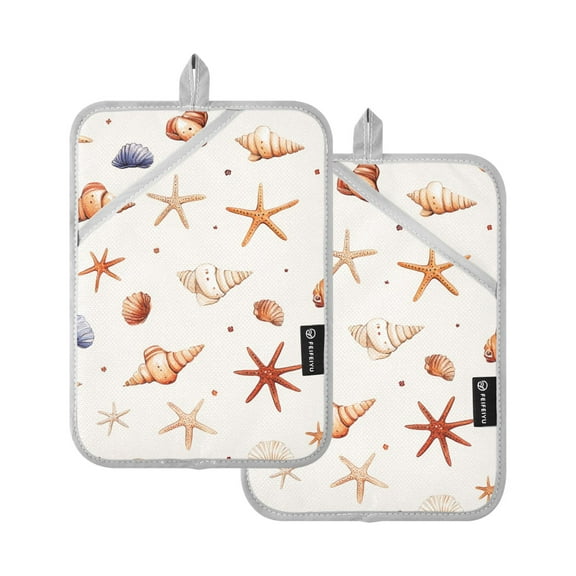Beach Seashell Oven Mitts Pot Holders 2 pcs Heat Resistant for Kitchen Baking Grilling