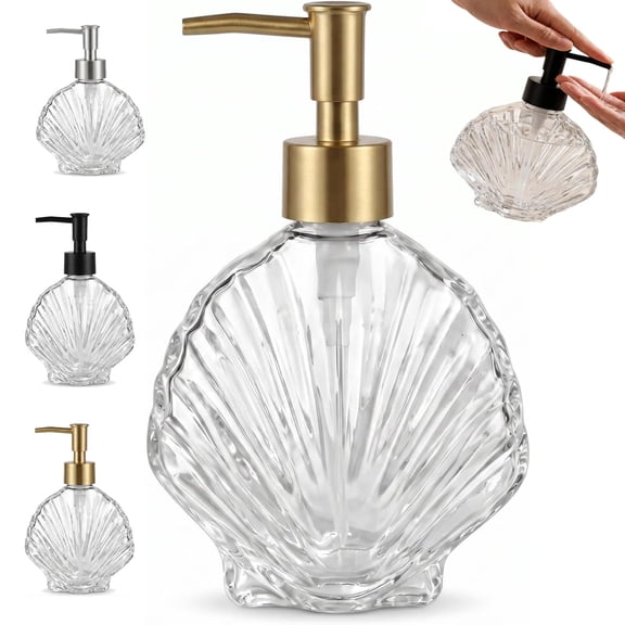 Beach Seashell Shaped Soap Dispenser, Glass Hand, with Pump Refillable for Bathroom