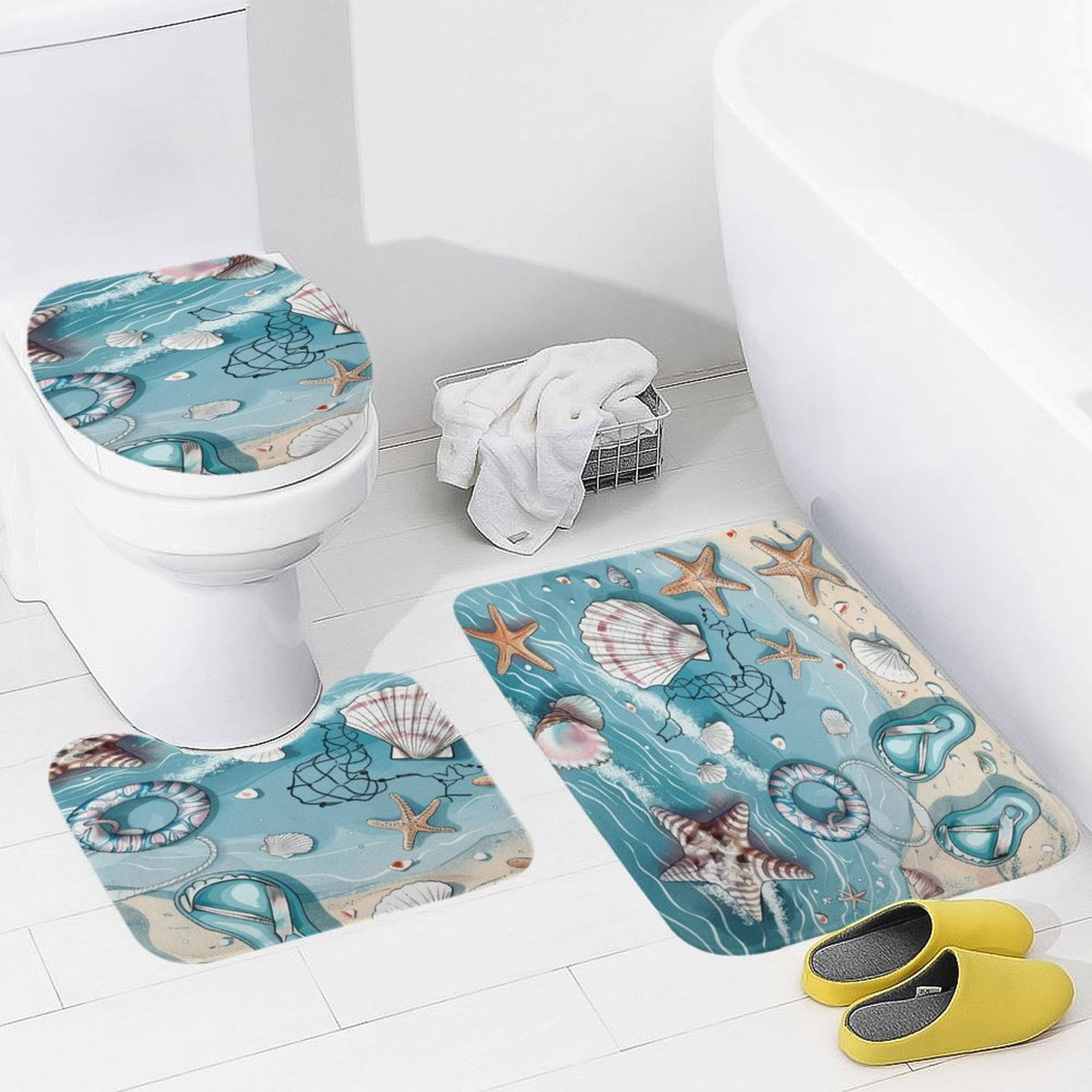 Beach Seashell Starfish 3 Piece Bath Rugs Mat Set, Flannel Mats ...