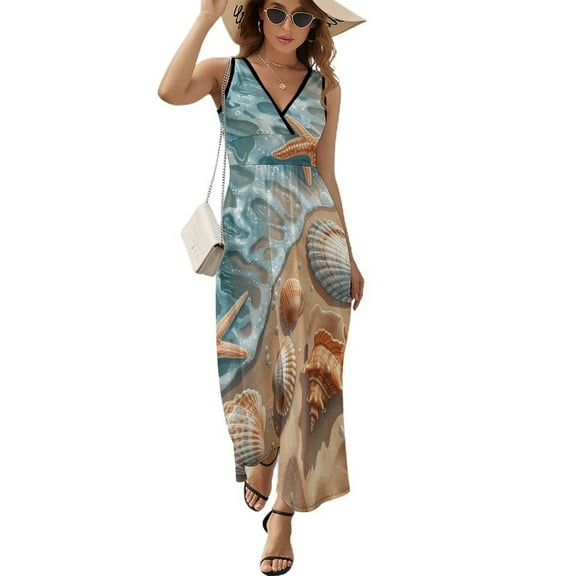 Beach Seashell Starfish Art Sleeveless Dress Women's Summer Suit Dresses for Women 2025 Luxury Party Dress