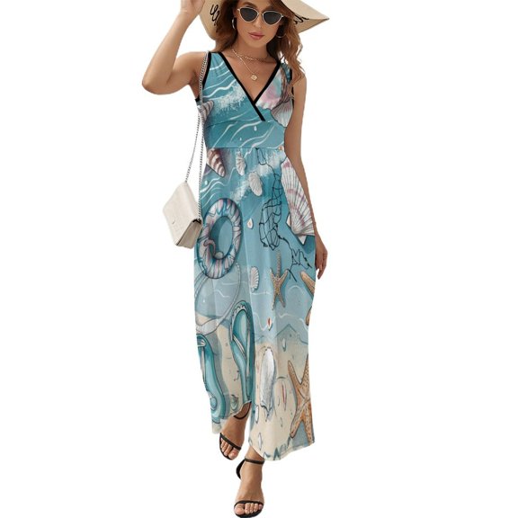 Beach Seashell Starfish Art Sleeveless Dress Women's Summer Suit Dresses for Women 2025 Luxury Party Dress