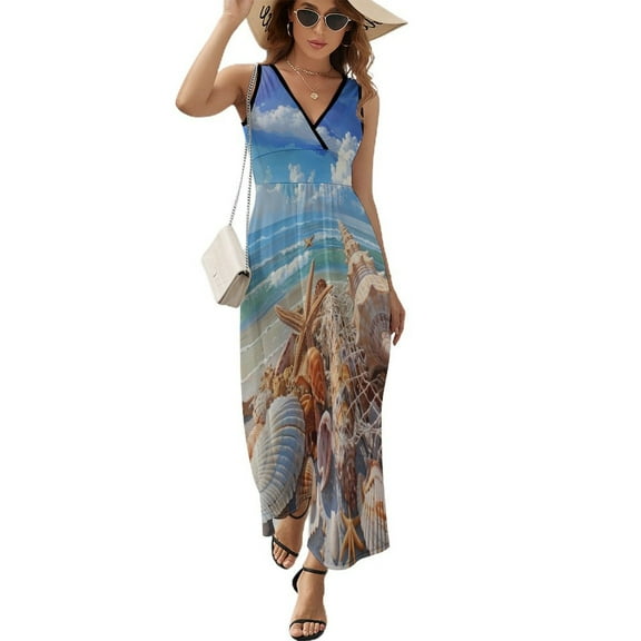 Beach Seashell Starfish Art Sleeveless Dress Women's Summer Suit Dresses for Women 2025 Luxury Party Dress
