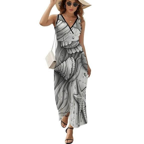 Beach Seashell Starfish Art Sleeveless Dress Women's Summer Suit Dresses for Women 2025 Luxury Party Dress