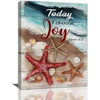 Beach Seashell Starfish Conch Wall Art Rustic Coastal Wall Decor Today I Choose Joy Quotes Pictures Canvas Prints Motivational Framed Modern Artwork for Home Living Room Bedroom Bathroom 12"x16"