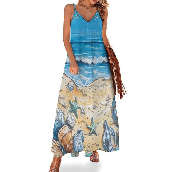 Beach Seashell Starfish Design Sleeveless Dress Woman Fashion Long Dresses Women's Summer Suit Dress 2025