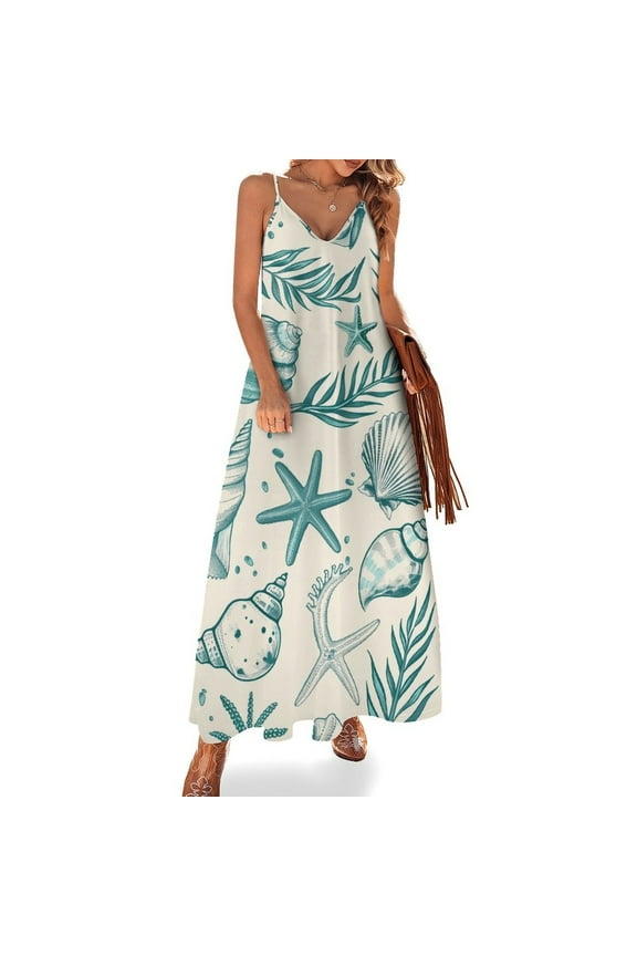 Beach Seashell Starfish Design Sleeveless Dress Woman Fashion Long Dresses Women's Summer Suit Dress 2025