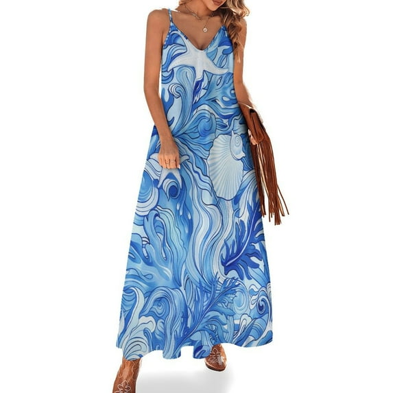 Beach Seashell Starfish Design Sleeveless Dress Woman Fashion Long Dresses Women's Summer Suit Dress 2025