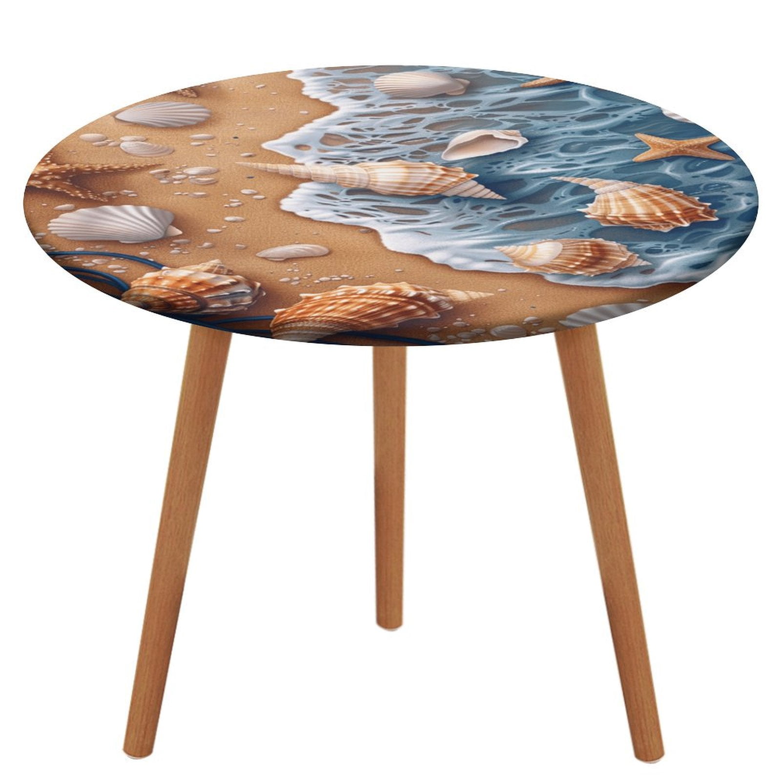 Waterproof Round Tablecloth With Elastic Edge – Starfish & Seashell Beach Design For Indoor & Outdoor Tables