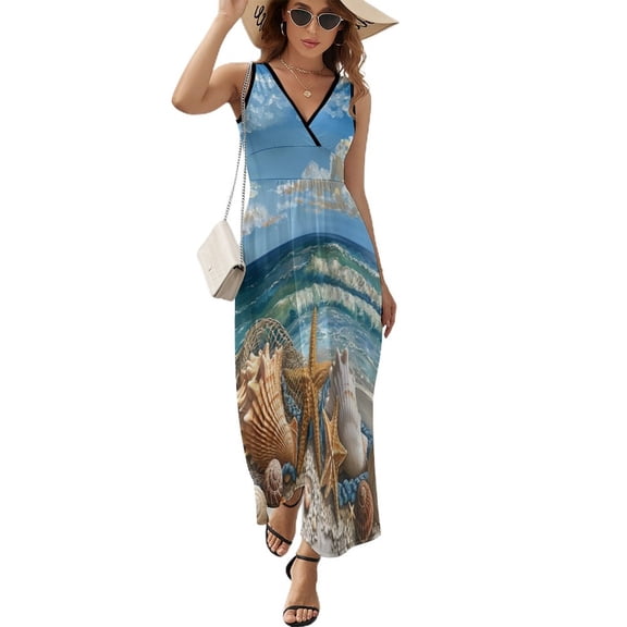 Beach Seashell Starfish King Size Sleeveless Dress Dresses Summer Women Dresses Clothing Woman Dresses Dress
