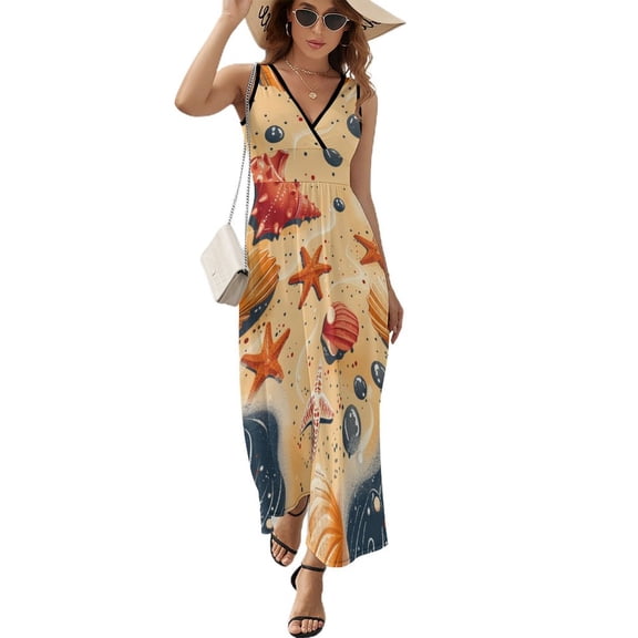 Beach Seashell Starfish King Size Sleeveless Dress Dresses Summer Women Dresses Clothing Woman Dresses Dress