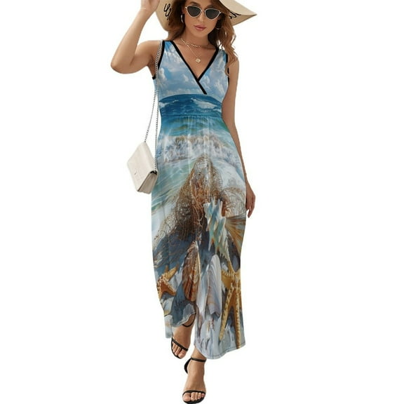 Beach Seashell Starfish King Size Sleeveless Dress Dresses Summer Women Dresses Clothing Woman Dresses Dress