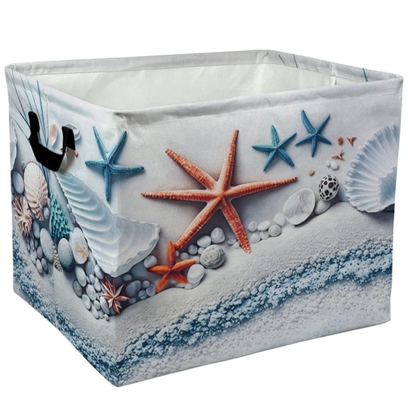 Beach Seashell Starfish Ocean Sandy Beach Print Storage Baskets Storage Boxes Home Decor Storage Clothes Organization，Laundry Baskets